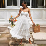 2025 New Women's Bohemian Sling Dress Lace Splicing Big Dress