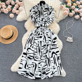 Light Luxury Retro V-Neck Print Dress Women's Summer French Tamped Loose Thin Long Shirt Skirt