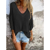 Special For The New T-Shirt Women's Hollow Long-Sleeved Knitted Shirt Languid Style Design V Collar Sunscreen Sexy Wind