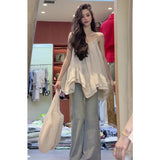2025 Summer New Korean Temperament Wearing Lotus Side Hem Slings And Wearing Thin Jeans Two Sets