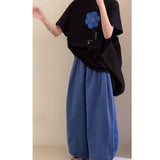 Korean Languid Feeling To Wear A Woman's 2025 Summer Printed Short-Sleeved Collar Top Loose Pear-Shaped Body Trousers