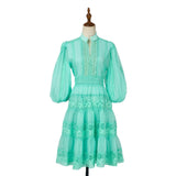 Solid-Color Dress Eugen Yarn Half-Open Lantern Sleeve Middle Sleeve Dress Lace Lace To Receive Waist Skirt