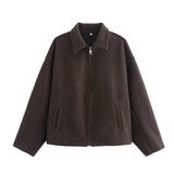 Ins Wind Autumn New Women's Temperament Simple Collar Short Solid Color Hair Coat
