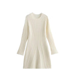 2025 Women's Autumn New Temperament Light-Cooked Round-Neck Knitted Long Sleeves Mini Dress