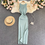 Ins Women's Summer New Sexy Kinesith Heart-Scuttered Fashion Two-Pin Knitted Dress
