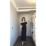 High-Grade Pure Desire Short Sleeves Slanted Shoulder Fork Dress Temperament Slimmed Fashion Temperament Shoulder Long Skirt
