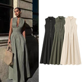 Spring 2025 New Women's Dress French Design Round Neckless Sleeveless Commuting Temperament Fan Flute Dress