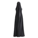 Women's Clothing 2025 Spring Festive Dress Hanging Neck Collar Silk Texture Dew Back Dress
