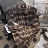 Plaid Short-Sleeved Shirt Men's Summer Retro Casual Five-Sleeve Shirt High Street Tide Coat