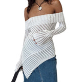Spring 2025 New French Open Shoulder Long Sleeve Design Knitting Wool Repair Outside The Dress Woman