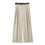 Women's Clothing 2025 New Fashion Comfortable With Belt High-Rise Double-Folded Trousers