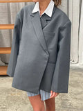 2025 New V-Neck Inclined Door Blazer Blazer Loose Double Pocket Decorative Top