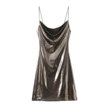 Women's Clothing 2025 Winter New Fashion Banquet Bright Metal Collar Short Sling Dress