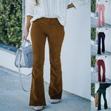 2025 Autumn And Winter Women's Solid Color High Waist Repair Micro-Trumpet Trousers Cord Velvet Tight Waist Casual Pants
