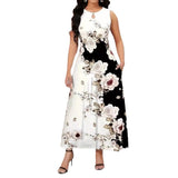 Spring And Summer Explosion Print Slings Large-Size Dress Flower Pocket Necking A-Character Dress Women's Clothing