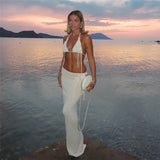 2025 Summer Fashion Women's New Hanging Neck Sexy Back Small Waist Waist Hip Skirt Sweater Set