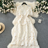 Early Spring Dress 2025 New Women's Spring And Autumn Heavy Industry Water-Soluble Lace Lace-In-Air Mid-Change Dress Vacation Dress