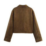 Women's Clothing 2025 Explosion ZA Velvet Effect Collared Long-Sleeved Jacket Jacket