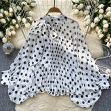 Chiffon Top Spring Fashion Bow Tie With Lantern Sleeves Long Sleeves Loose Shirt Woman