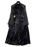 Black Dress Dress Women Autumn And Winter High-Grade Smense Diamond Lily Lightened Waist Temperament Velvet Dress 0646