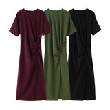 Folded Open Fork Midi Dress 2025 Spring And Summer Collar Leisure Long Dress