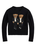 New Thin Cotton-Dished Cotton-Dunged Cartoon Bear Dolls Long-Sleeved Knitwear Shirts For Autumn And Winter 2025