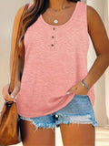 Large-Size Women's Summer Sleeveless Button Solid Color U-Neck T-Shirt Women Can Open A T-Shirt Vest