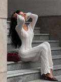 New Women's Fashion Elegant V-Neck Knitted Dress Horny Sleeves Hollowed-Braceed Long Dress