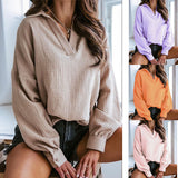 Autumn/Winter 2025 New Clip Lantern Long-Sleeved Solid Shirt Lady Top