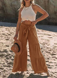 Women's Fashion Temperament Strap Spliced High-Waisted Folds Broad Leggings Casual Loose Trousers