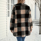 Exploding Women's Autumn And Winter Long Sleeve Double Pocket Lattice Hairy Large Fashion Coat