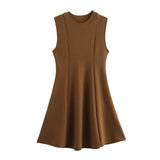 Women's Spring 2025 New Sleeveless Round-Necked Knitted Skating Dress Mini Dress