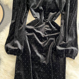 Hot Diamond Bag Hip Fish Tail Velvet Dress 2025 Autumn And Winter New Large Size Fat Mm Thin Dress 0447