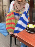 Spring And Autumn 2025 Women's Comfortable Casual Round-Neck Loose Bump Striped Knitted Sweater