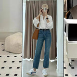 Vintage Blue Nine-Point Jeans Women 2025 New High-Rise Display Thin Man Retro Narrow Version Of Straight Smoke Pipe Pants
