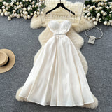 High-End Elegant Dress Women's Summer Dress French Light Luxury Lace Lace To Receive Waist Temperament Sling Dress
