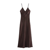 Women's Clothing 2025 Spring New Sleeveless Temperament Silk-Sense Silk-Sense-Backed V-Necked Dress