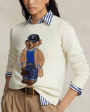 Round-Neck New Women's Bear Embroidered Retro Body Sweater College Style Knitted Shirt Top