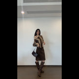 Vintage Niche Curry Syringe Knitted Shirt Women's Casual Straight Straight Slim Skirt Suit