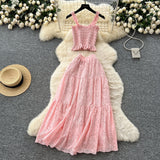 Super Fairy Vacation Wearing Women's Summer Dress Pure Desire Elastic Sling Sling Vest Hollow Embroidered High-Rise Half-Schamin Dress Suit