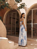 2025 Fashion Flax Print Sexy Dew-Back Bow Tie With Dress