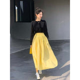 2025 New Summer Pear-Shaped Body Folds Tight Waist Thin A Skirt Hanging Small Design Half-Body Skirt