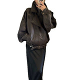 Vintage Heavy Industry Pu Leather Jacket Autumn Sweet Cool Hot Babes Oversize Premium Locomotive Jacket