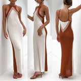 2025 Summer New Word-Collared Slings Knitted Long Skirt Holiday Hairy Skirt Women