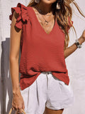 2025 Spring And Summer Women's Casual V-Necked Leaf-Side Vest Shirt Summer Sleeveless Shirt