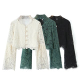 Li-Necked Simple Women's Clothing 2025 Summer Eyelash Lace Fan-Shaped Hem Short-Sleeved Shirt Long-Sleeved Top