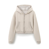 Women's Casual Sports Suit Spring Big Pocket Hooded Long Sleeve Zipper Repair Short-Sized Tidaught Rope Waist