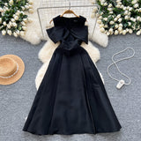 Famous Elegant Dress Women's Dinner Party Dress Hearty Shoulder V Neck Waist Temperament Elegant Swing