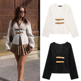 Women's Clothing 2025 Spring New Fashion V-Neck PU Leather Tripling With Soft Coat