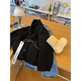 Lazy High-End Feeling Black Collar Soft Jasmine Sweater Coat Autumn And Winter New Thick Loose Knitted Shirt Top